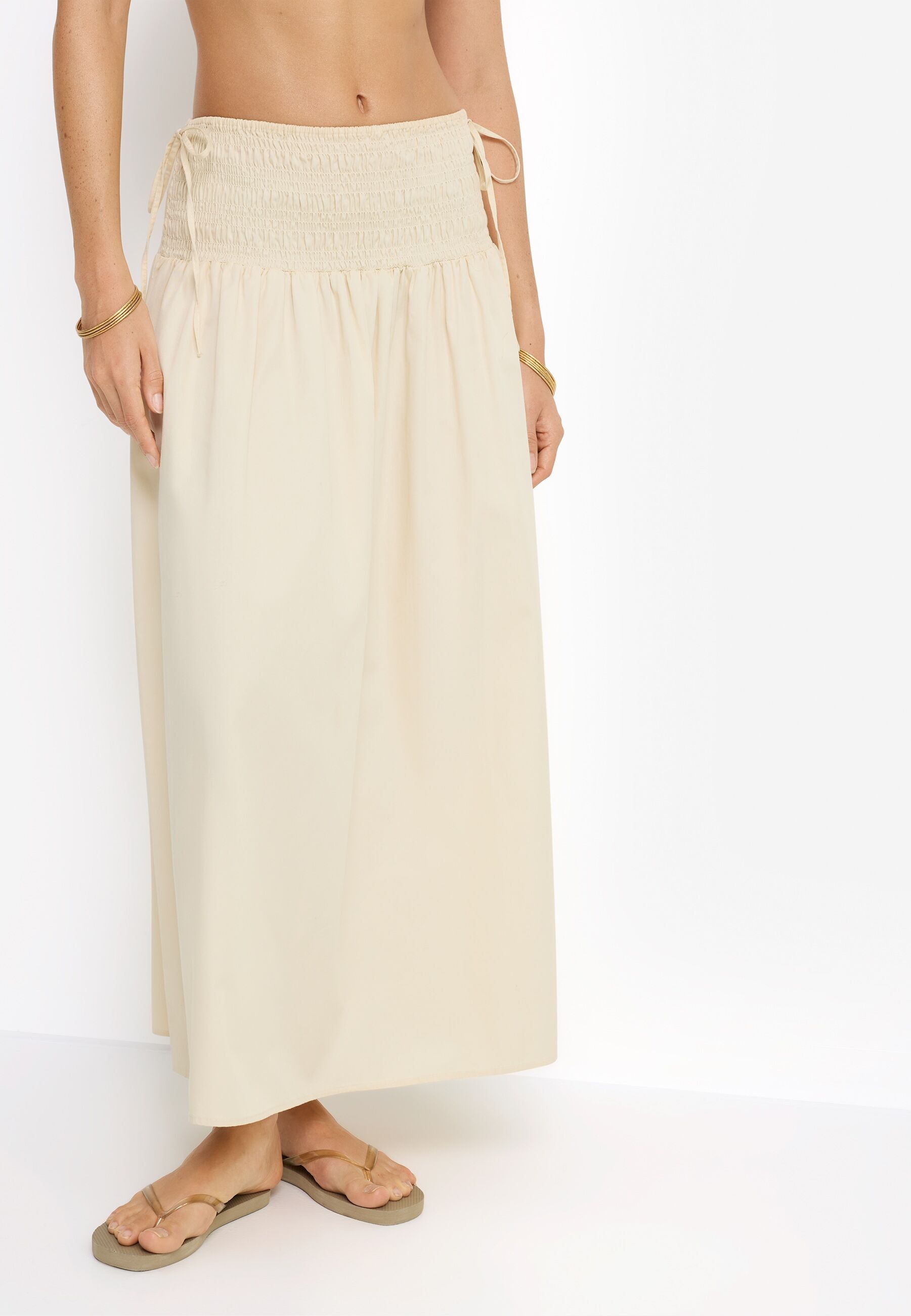 Maxirock LSCN BY LASCANA, Damen, Gr. 34, creme, Web, Obermaterial: 100% Baumwolle, unifarben, figurumspielend knöchelfrei, Röcke Maxirock creme 34