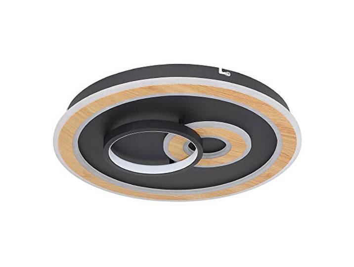 Deckenlampe schwarz Wohnzimmerlampe modern Deckenleuchte dimmbar, LED Smartlight Fernbedienung CCT Holzoptik, LED 50W 2200lm 2700-6500K, DxH 50x7 cm