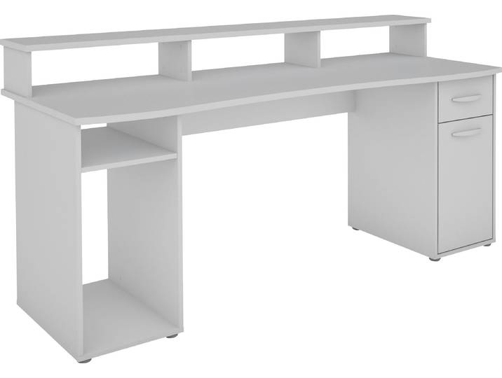 Gamingtisch BYLIVING Fantastic , weiss (weiß, weiß, weiß), B:180cm H:93cm T:65cm, Tische, Gamingtisch, mit Aufsatz, Breite 180 cm