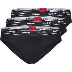 HUGO Damen Slips, 3er Pack - Brief Stripe, Unterwäsche, Baumwolle, Logo, einfarbig Schwarz / M