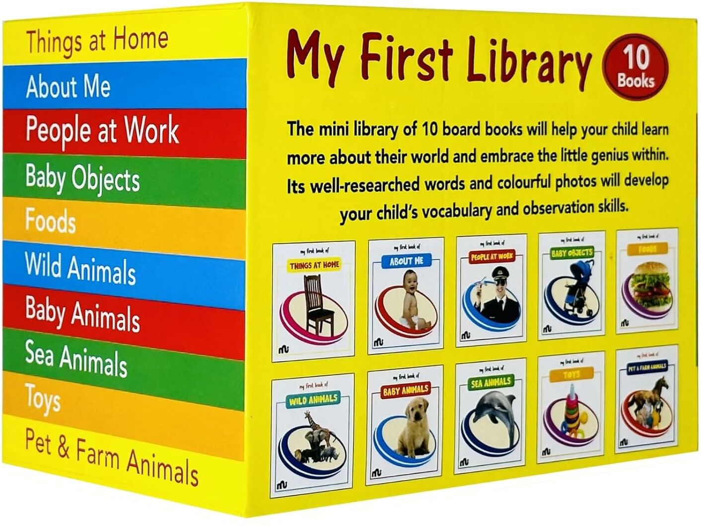 My First Library Box Set 2 by Wonder House Books - 10 Board Books - Ages 0-3 - Pet & Farm Animals, Toys, Sea Animals, Baby Animals & More