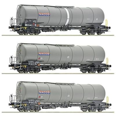 Roco 6600197 Güterwagen DC Wagenset mit drei 4-achsigen Kesselwagen, Gattung Zacns, der NACCO