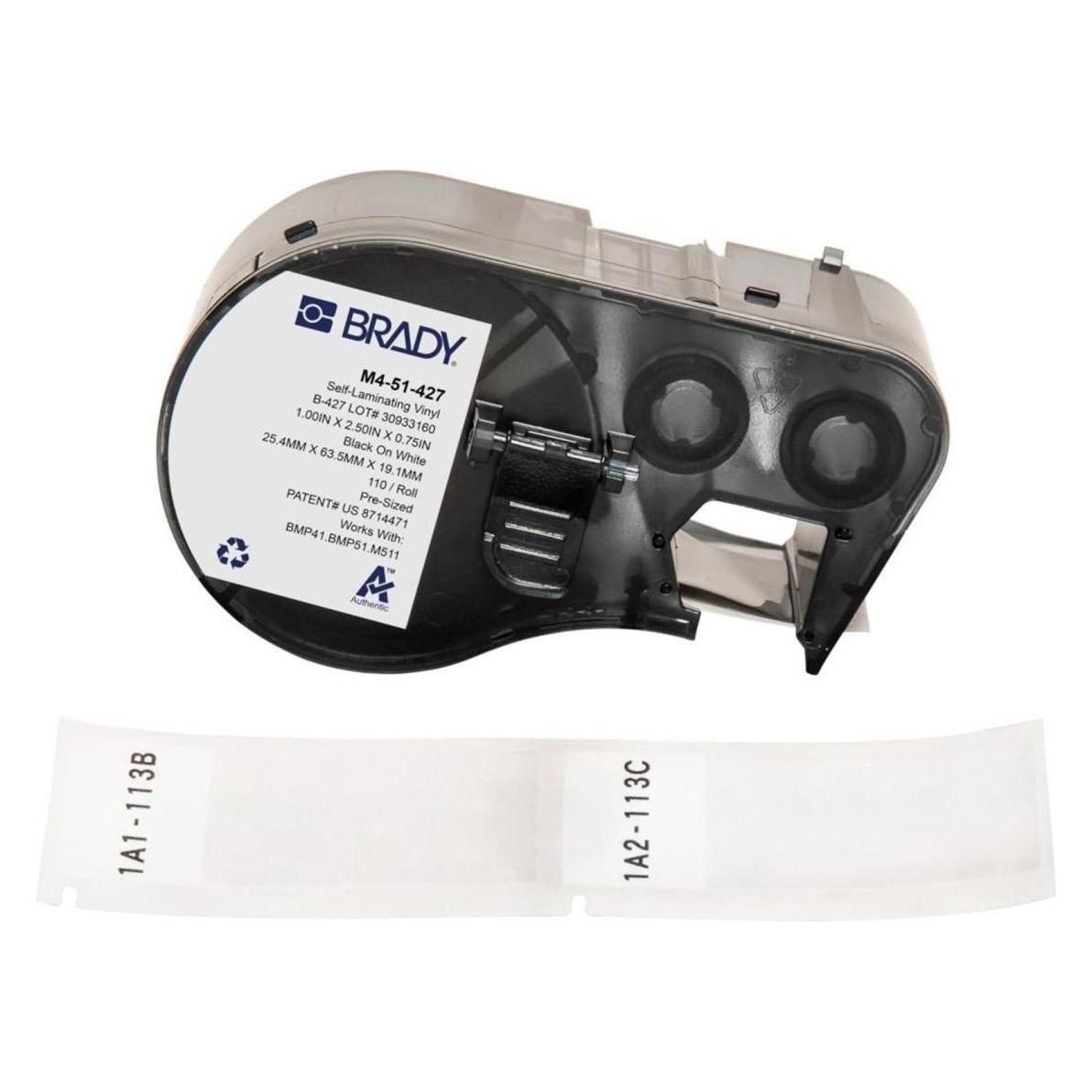 Brady M4-51-427, selbstlaminierendes Vinyl, Weiss/Transparent, 25.40 x 19.05(63.50) mm, permanent (25.40 mm) (M4-51-427)