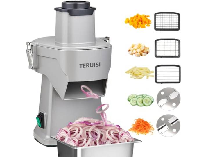 TERUISI 4 in 1 200 W Elektrischer Gemüseschneider für Restaurants, Kantinen Schneide-, Raspel-, Würfel- Streifenfunktion,leicht zu reinigen, Klinge austauschbar