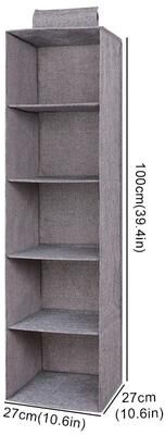 Uplift Essentials Hanging Closet Organizer With Drawers Foldable Clothes Storage Shelves gray 5 layer