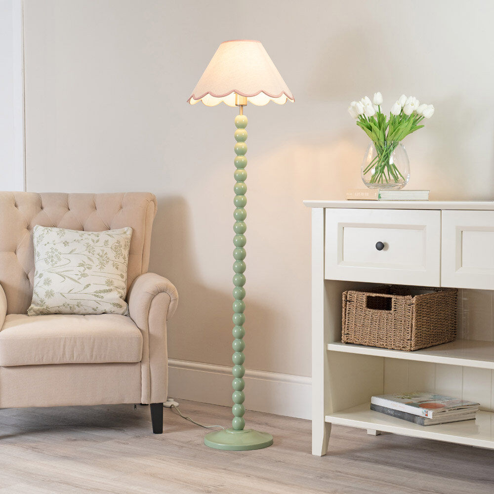 Heritage Hues Bobbles Traditional Floor Lamp Green/White/Pink 144cm H X 39cm W X 39cm D