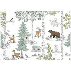 FOTOTAPETE Wald Tiere Grün 400x280 cm