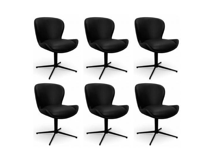 6er Set Esszimmerstühle Nicklas - Drehbar, Echtleder Schwarz