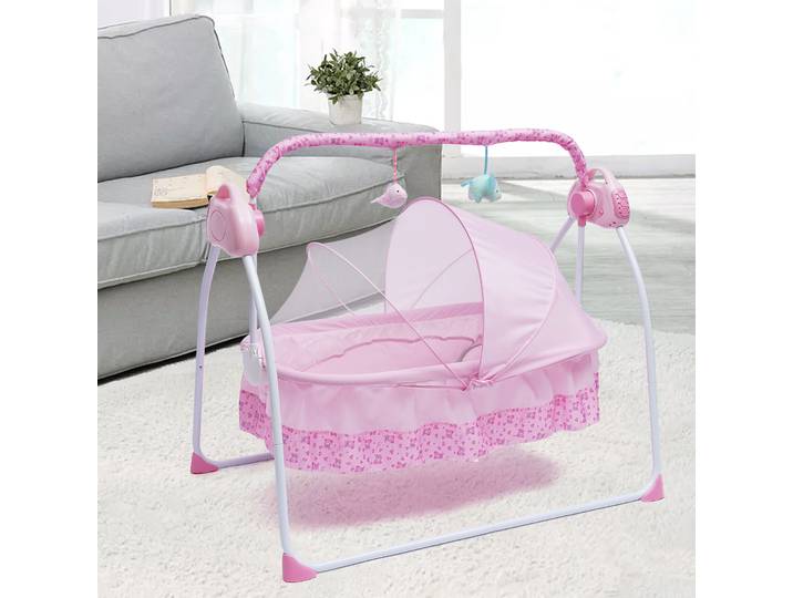 Berceau électrique rose pour bébé, berceau à bascule automatique, lit pour nouveau-né, berceau de sommeil + matelas
