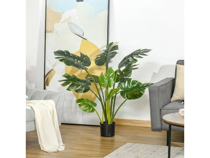 HOMCOM plantes artificielles 110 cm Monstera artificielles en pot Plante décorative d'intérieur Arbre artificiel Plante de décoration de bureau Pot en plastique pour l'intérieur et l'extérieur