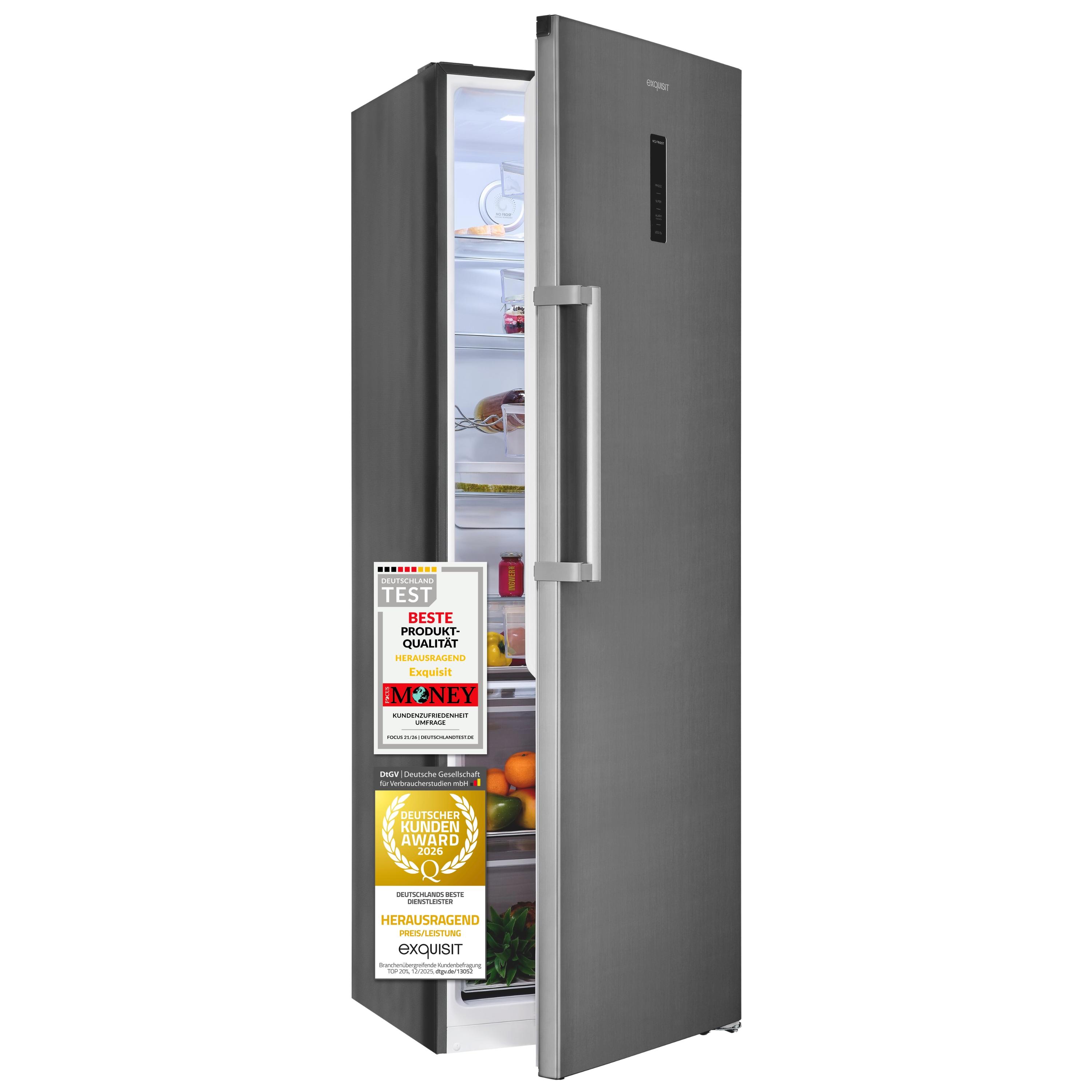 Vollraumkühlschrank | KS360-V-HE-040C inoxlook | 359 l Nutzinhalt gesamt | LED | Elektronisch | Energieklasse C | 39 dB | Inoxlook