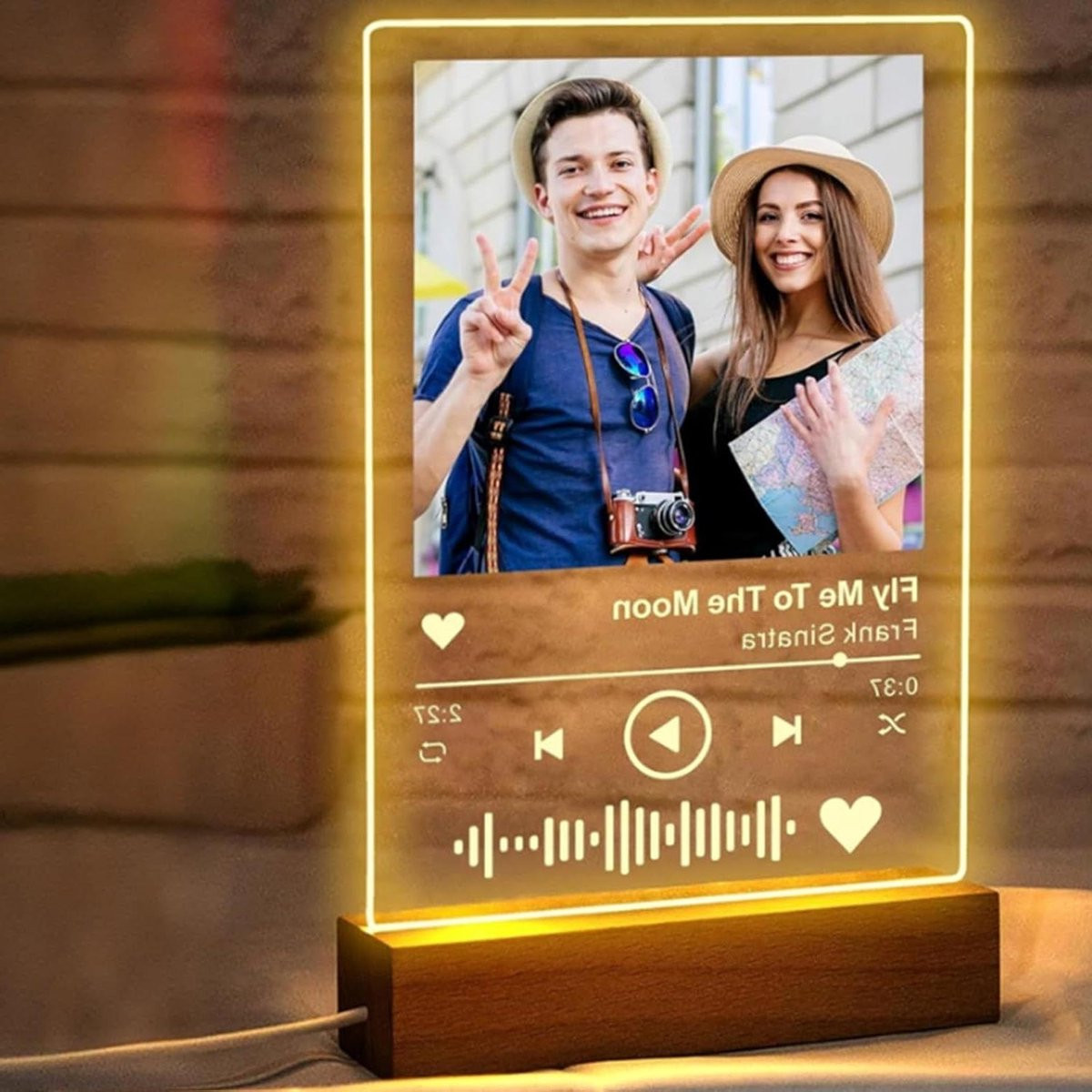 Gepersonaliseerde Acryl Fotolijst met Lichtgevende Basis en Spotify Code - Rechthoekig
