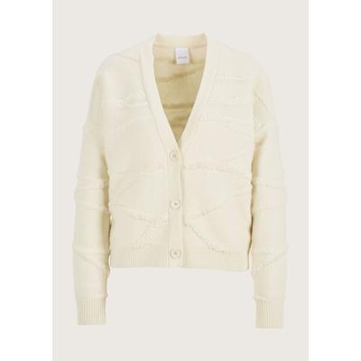 Strickjacke MADELEINE "Strickjacke Moderne Oversized-Jacke mit V-Ausschnitt", Damen, Gr. 44/46, weiß (wollweiß), Obermaterial: 100% Schurwolle WV., Modern, V-Ausschnitt, Strickjacken Strickjacke, Strickmuster