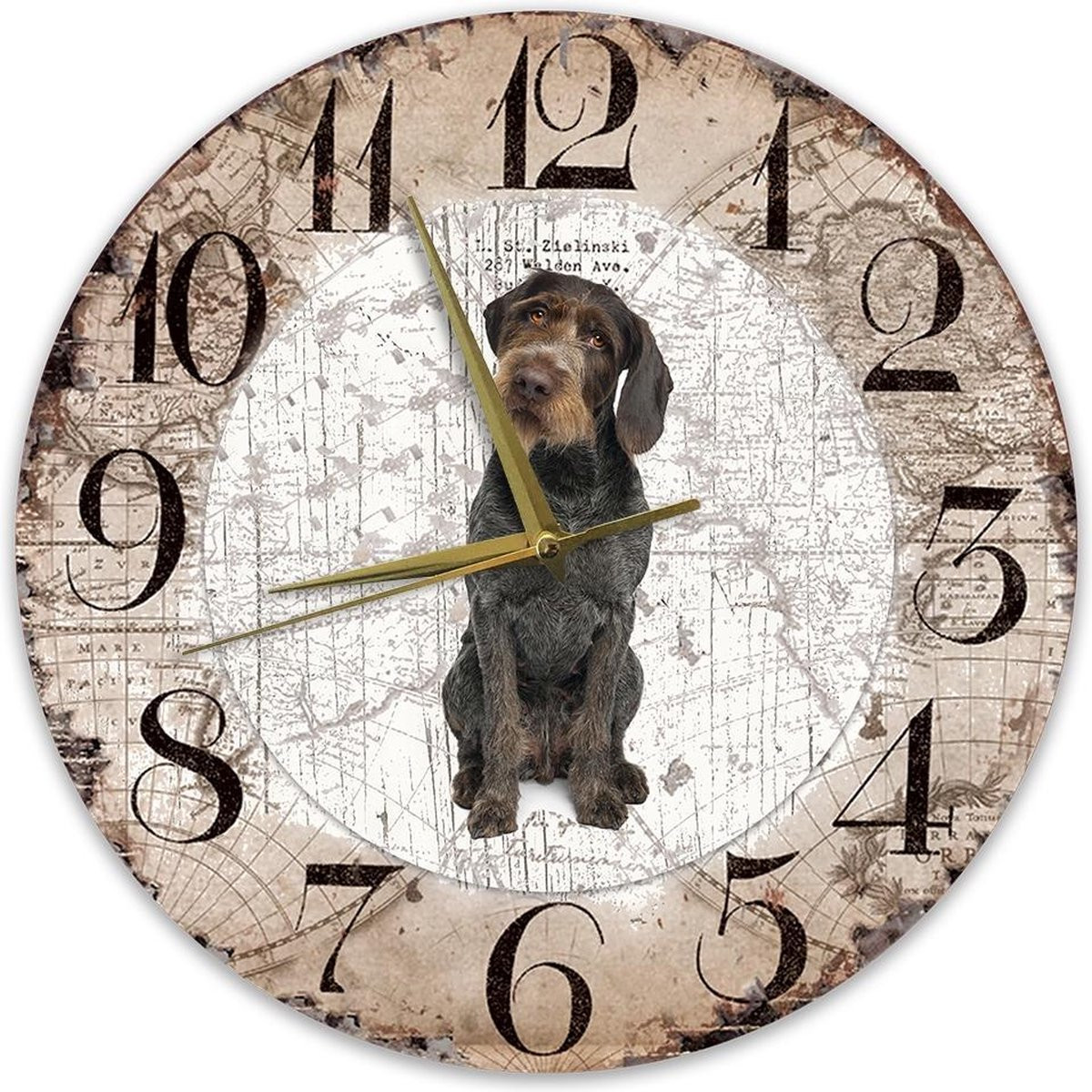 Houten Klok met Duitse Staande Hond Draadhaar - 30 cm