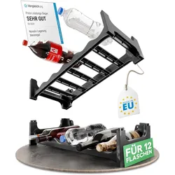 Flaschenregal Schwarz für 12 Flaschen , erweiterbar , stapelbar , Getränkeschrank für Flaschen , Pet Flaschen Aufbewahrung , Weinregal flach , Weinlagerung , Getränkeaufbewahrung , Bottle Organizer