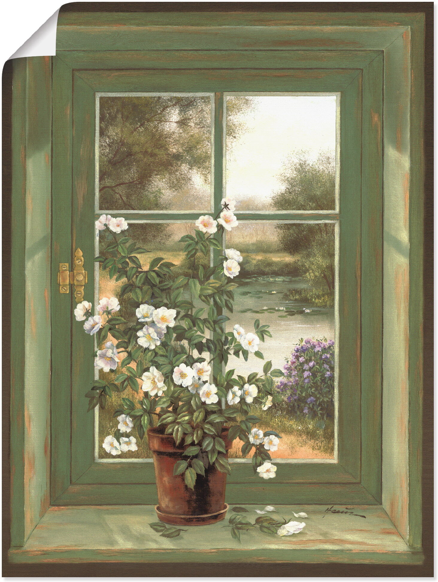 Wandbild ARTLAND "Wildrosen am Fenster", grün (farbe bild(er): grün), B:30cm H:40cm, Bilder, Wandbild, als Alubild, Leinwandbild, Poster in verschied. Grössen farbe bild(er): grün B/H/T: 30cm x 40cm, Poster Arrangements, 1 Stk.