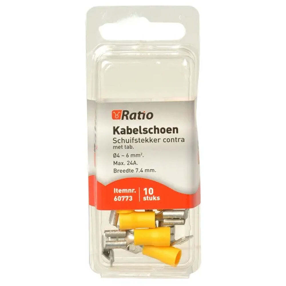 Ratio Kabelschoen Schuifstekker contra met tab 4-6mm2 - Geel - 10 stuks