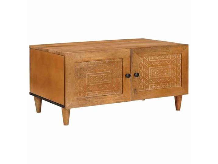 LASWWQMRF Couchtisch Hellbraun 80x54x40cm Holzwerkstoff mit Stauraum Stilvoller Wohnzimmer Beistelltisch in Holzoptik mit zwei Türen für praktische Aufbewahrung im Raum.