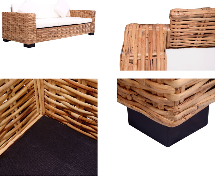 vidaXL 3 Sitzer Gartensofa Natürliches Rattan - Gartensofa - Gartensofas - Sofa - Sofas