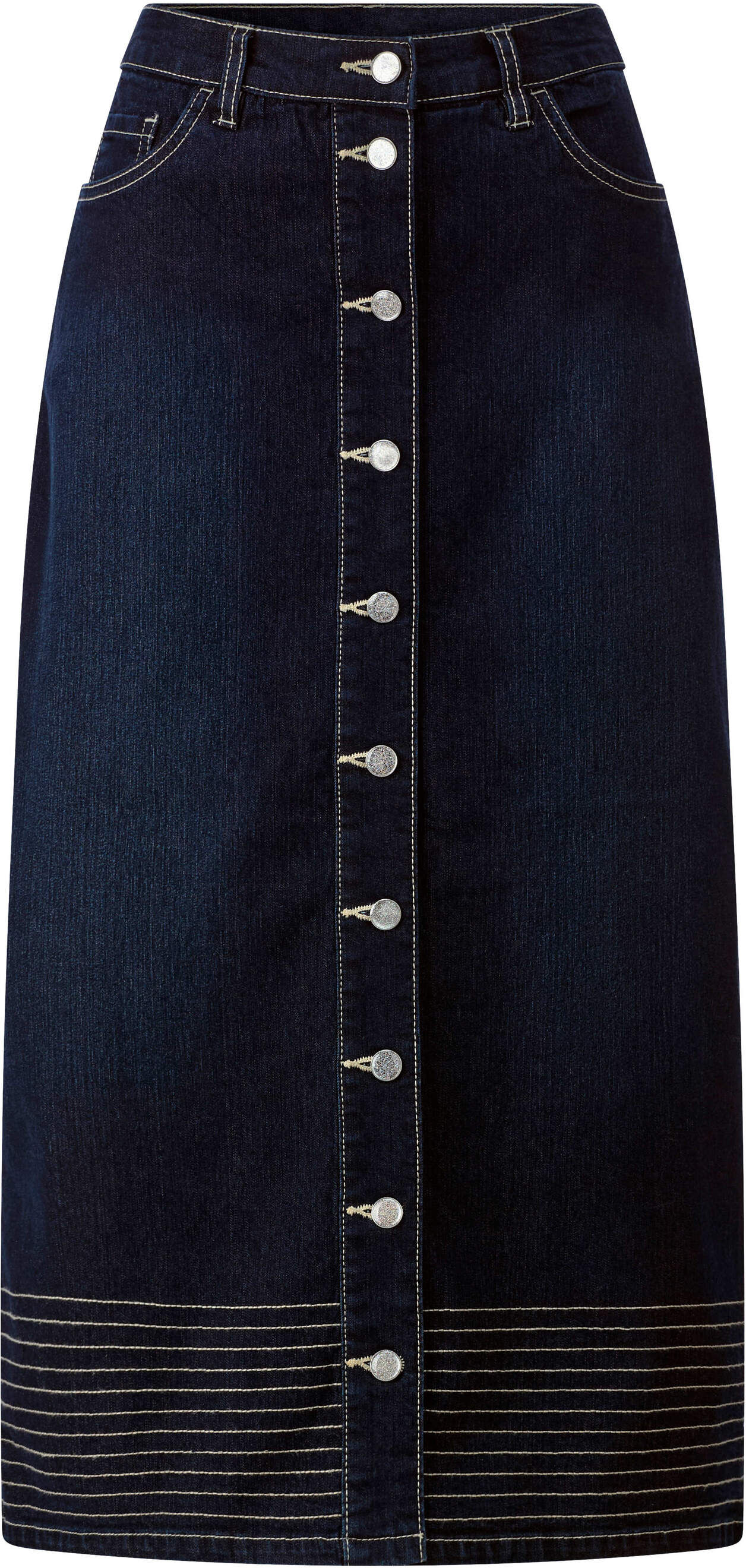 Jeansrock HEINE "Jeans-Rock Jeansrock mit Kontrastnähten", Damen, Gr. 40, blau (dunkelblau), WebStoffJeans, , Modisch, Röcke Jeansrock