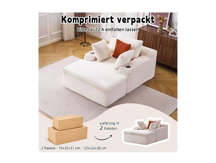 Vankel Schlafsofa Cord Relaxsofa mit 4 Kissen, 1 Kissen als Decke nutzbar, Bequemes Bodensofa mit Deckenfunktion, ohne Montage & flexibel nutzbar