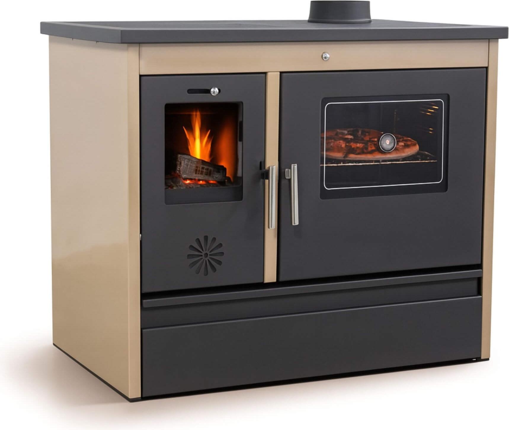 Kaminofen mit Backfach und Herdplatte 4050 Lotus Classic Beige Holzofen 11 kW Holz Ofen Mehrfachbelegung Kamin Heizofen Küchenherd