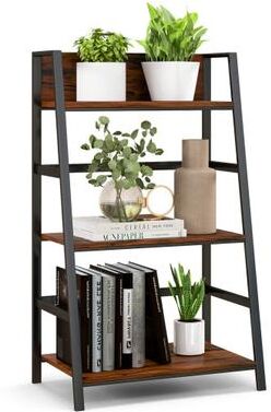 Costway 3-Tier Ladder Industrial Bookshelf with Metal Frame