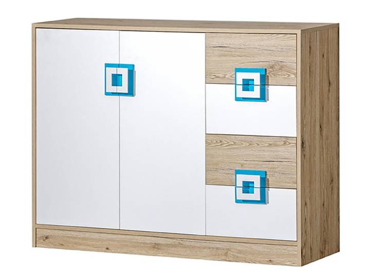 Feldmann-Wohnen Sideboard NICO (1 St), 120x40x93cm Eiche hell / Weiß-Türkis