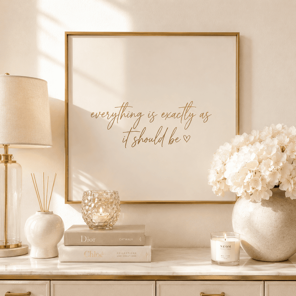 'Everything is Exactly as it Should Be' Cream & Gold Framed Canvas Wall Art
