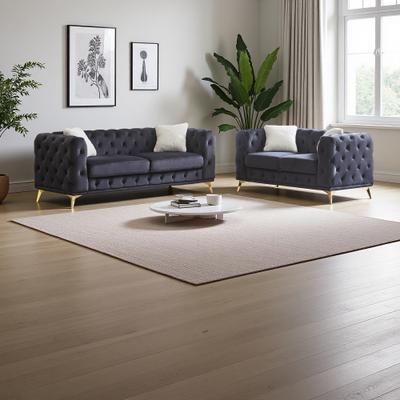 ZWYO HOSIMU Velvet Chesterfield 5-Seater Sofa Set with Rolled Arms and Metal Legs