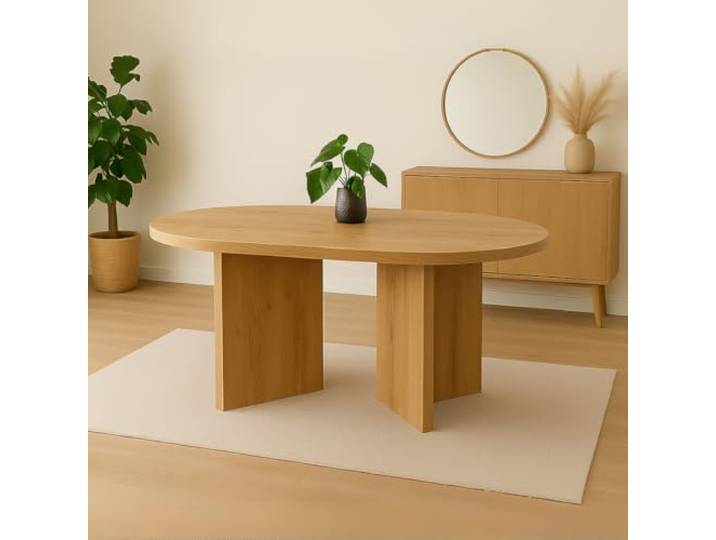 trelevo Esszimmertisch 160x90 cm Wildeiche-Optik V-Form gerade Kanten Tischplatte 40mm, ovealer Esstisch, Tischbeine, Holztisch Esszimmer