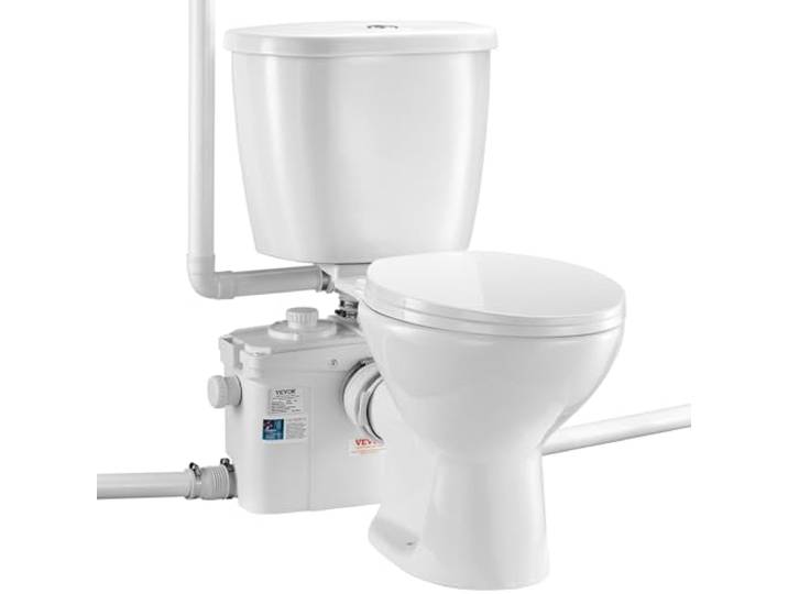 VEVOR WC Broyeur Sanitaire\, Pompe de Relevage Puissante de 800 W\, Système de Toilette Compact avec Broyeur à Décharge Arrière et à Chasse d'Eau\, 4 Entrées\, pour Évacuation des Eaux Usées\, Sous-sol