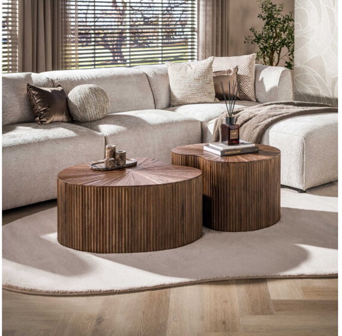 Salontafel Maya Teak niervormig set van 2 - Massief teak - Espresso