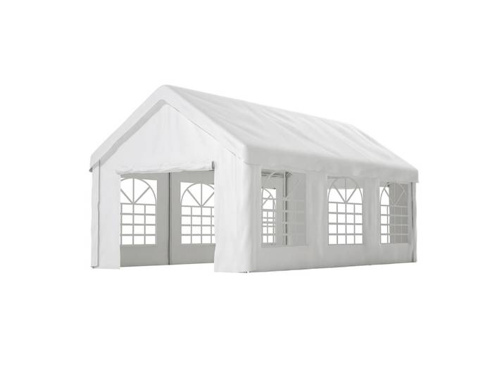 ComfortXL Fahrzeug-Zeltgarage 3x6 m mit Doppel-Rolltor, Weiß, Metall, 598x283x299 cm, Gartenzubehör, Carports