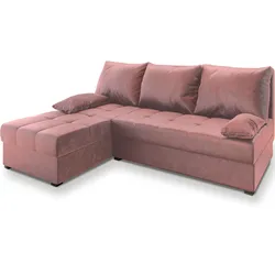 ECKSOFA RITA Rosa Plüsch-Stoff mit Schlaffunktion