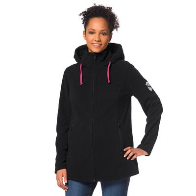 Fleecejacke H.I.S "aus recyceltem Material", Damen, Gr. 52/54, schwarz, Fleece, Obermaterial: 100% Polyester, Jacken Fleecejacke, für kalte Temperaturen, mit Kapuze und Kordelzug, atmungsaktiv