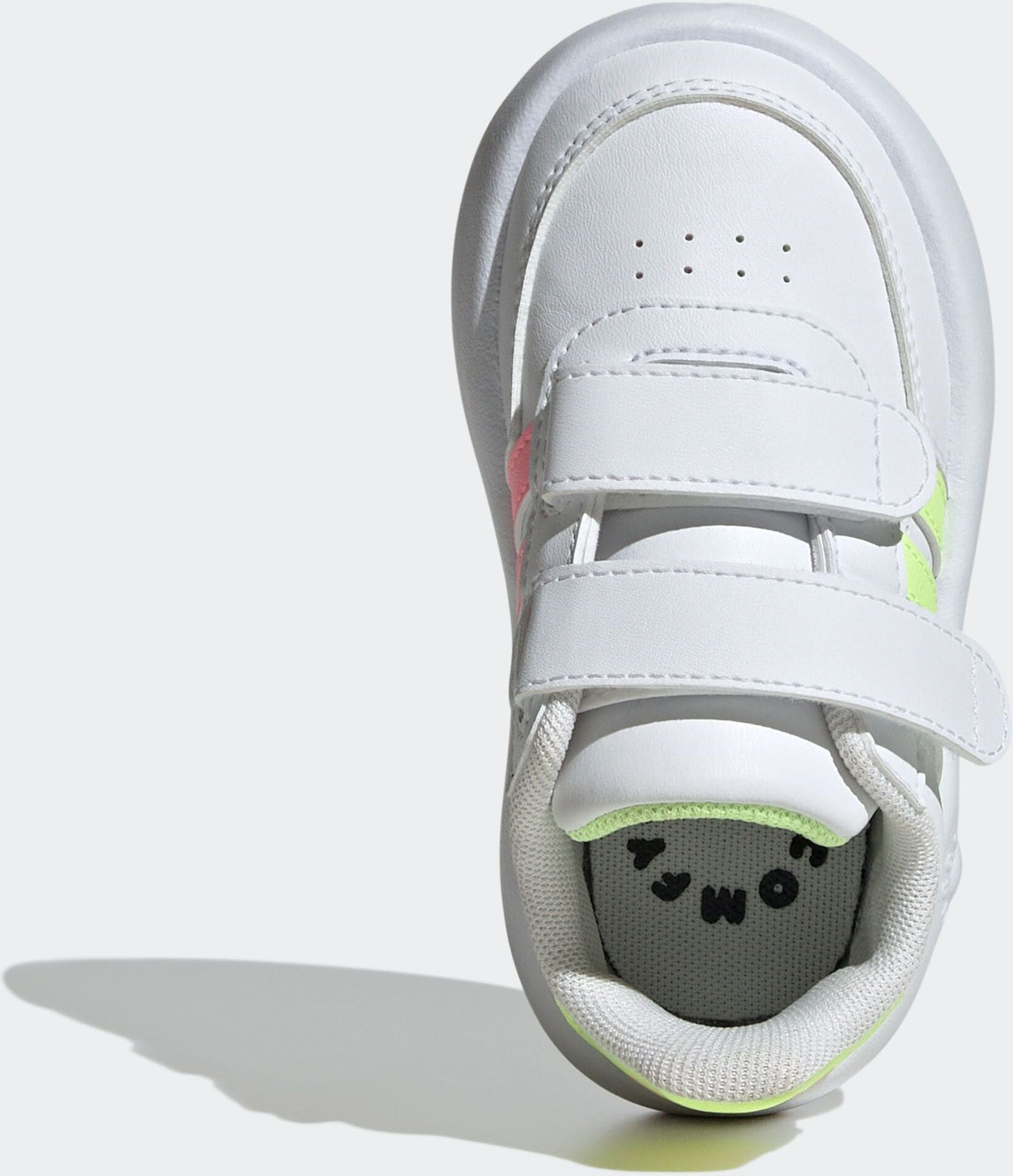 Klettschuh ADIDAS SPORTSWEAR "BREAKNET 2.0 KIDS", Kinder, Gr. 26, weiss (cloud weiß, pure sulfur, beam pink), Synthetik, Schuhe Klettschuh, für Kinder cloud weiß, pure sulfur, beam pink 26