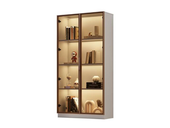 ULEVR vitrine haute 2 portes avec LED 80 x 40 x 160 cm - étagères réglables rangement salon blanche