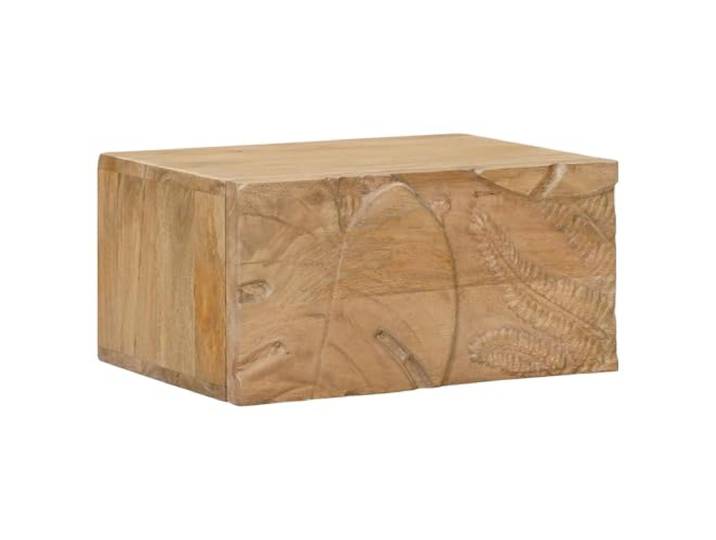 Fisinber Wandnachttisch Massivholz Mangoholz 40x30x20 cm Teakbraun Wandhängende Konsole aus Holz mit Schublade und Schnitzerei für Schlafzimmer und Flur. Belastbar bis 20 kg.