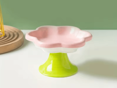 Inspire Picks Floral Ceramic Elevated Cat Food & Water Bowl For Neck Comfort pink xl