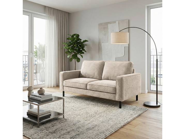 Livetastic 2-Sitzer-Sofa, Hellgrau, Metall, 148x85x92 cm, Stoffauswahl, Hocker erhältlich, Rücken echt, Wohnzimmer, Sofas & Couches, Sofas, 2-Sitzer Sofas