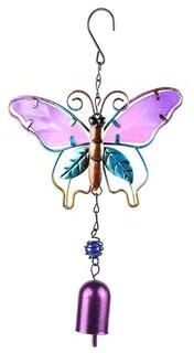 Uplifted Finds Artisanal Painted Glass & Metal Wind Chime   Hummingbird & Dragonfly Hanging Pendants h