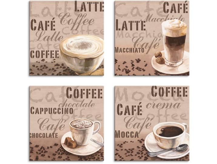 Leinwandbild ARTLAND Milchkaffee Latte MacchiatoChocolate , beige (farbe bild(er): naturfarben), B:30cm H:30cm, Leinwand, MDF, Bilder, Leinwandbild, 4er Set, verschiedene Grössen