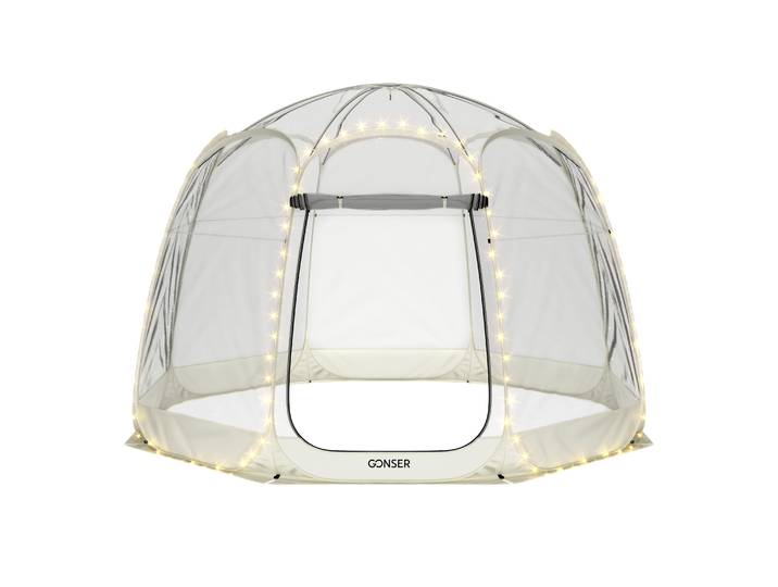 Pop-Up Bubble Zelt LED 8-10 Personen 380 cm transparent/weiss