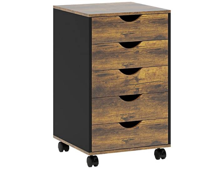 Caisson bureau sur roulettes 5 tiroirs en bois marron
