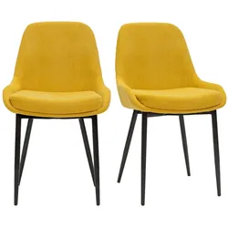 Stühle senfgelber Stoff mit Samteffekt schwarzer Metallfuß 2er-Set HOLO