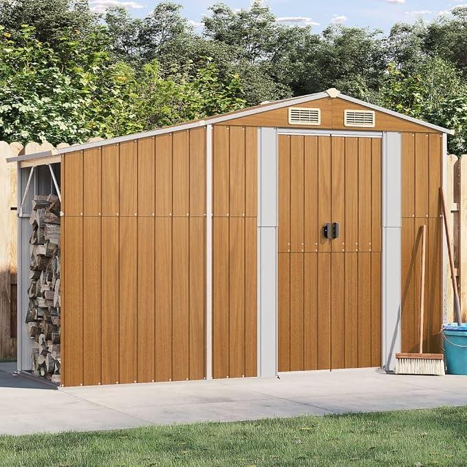 Gerätehaus Geräteschuppen Gartenhaus Garten Schuppen Metallgerätehaus Wetterfester Gartenschuppen für Fahrrad & Gartengeräte Braun 277x93x179 cm Verzinkter Stahl