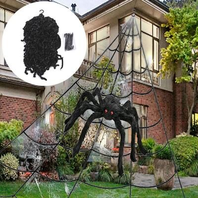 Uplift Essentials Large Plush Triangle Spider Web & Simulation Spider Set black