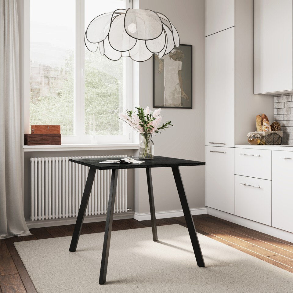 Borough Wharf Square Wood Top Dining Table with Wood Base Black Wood