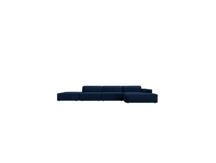 Design Ecksofa „Jodie“ mit abgerundeten Ottomanen (5-Sitzer) Samtbezug Königsblau Chosen by Bloomingloft